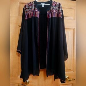 Catherines Kimono Top Plus Size 5X Open Front Embroidered Cross Stitch Shoulder